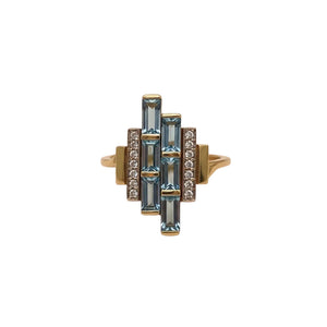 Bague en Or Jaune 18K - Diamants et Topazes - 3.05G - Taille 47