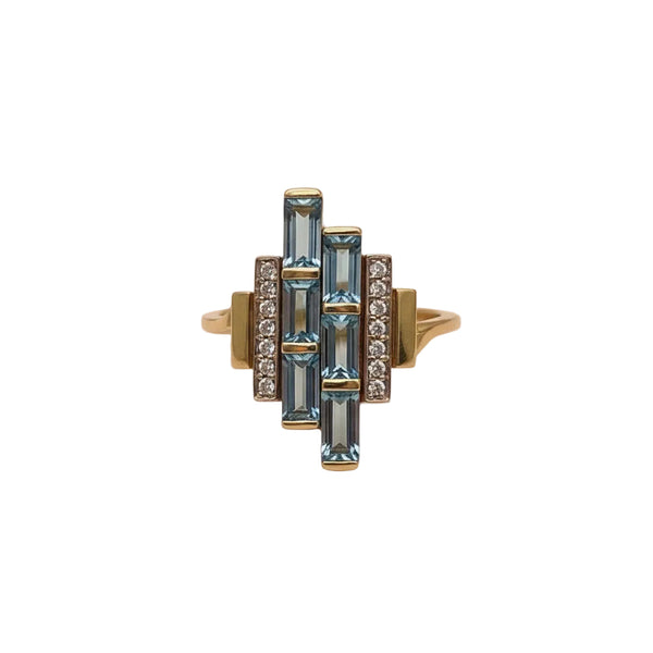 Bague en Or Jaune 18K - Diamants et Topazes - 3.05G - Taille 47