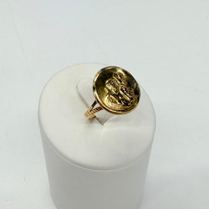 Bague en or jaune 18k, symbole religieux
