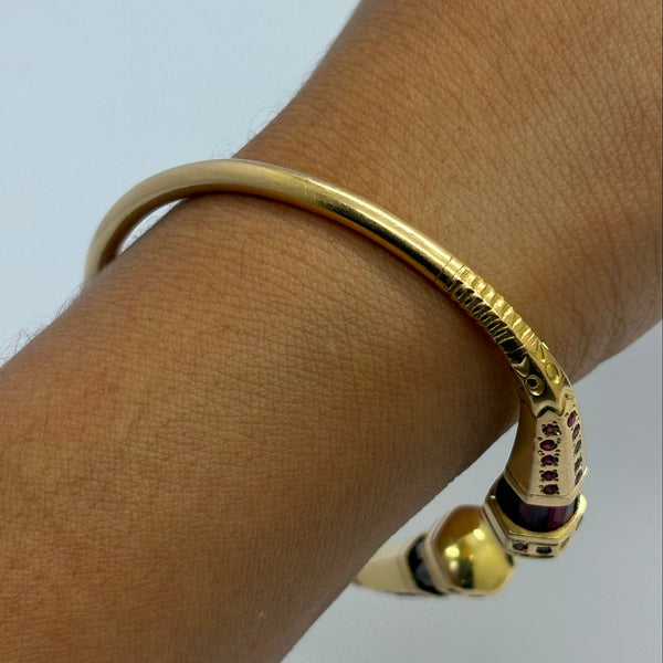 Jonc Bracelet Or Jaune avec Rubis - 18 carats