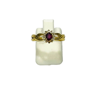 Bague Marguerite Or Jaune 750/1000 avec Diamants et Rubis