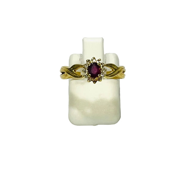 Bague Marguerite Or Jaune 750/1000 avec Diamants et Rubis
