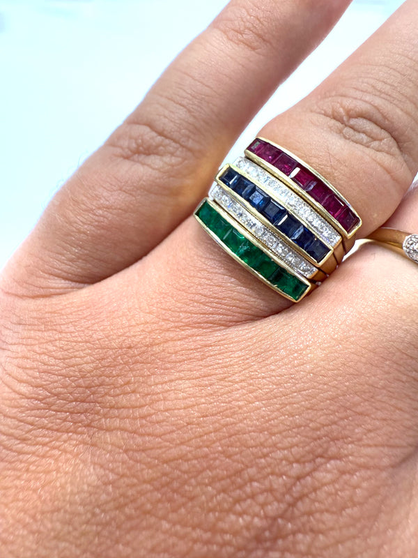 Bagues interchangeables diamants, émeraude, saphir, rubis en Or 18K