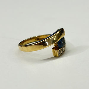 Bague en Or Jaune 18 K avec Diamants et Saphir