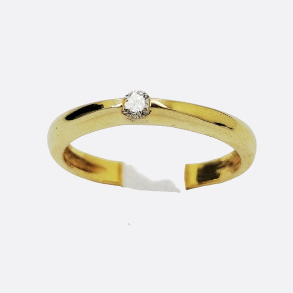 Bague Solitaire Or Jaune 18K  Diamants - Taille 54 - 2.83g