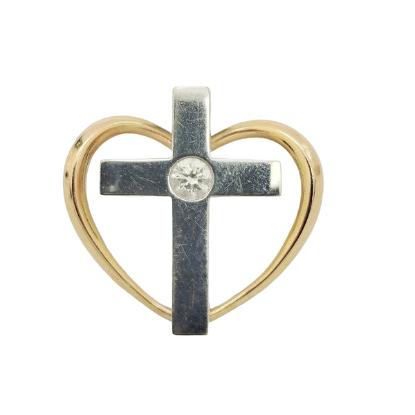 Pendentif Croix Or Blanc & Jaune 18k Diamants