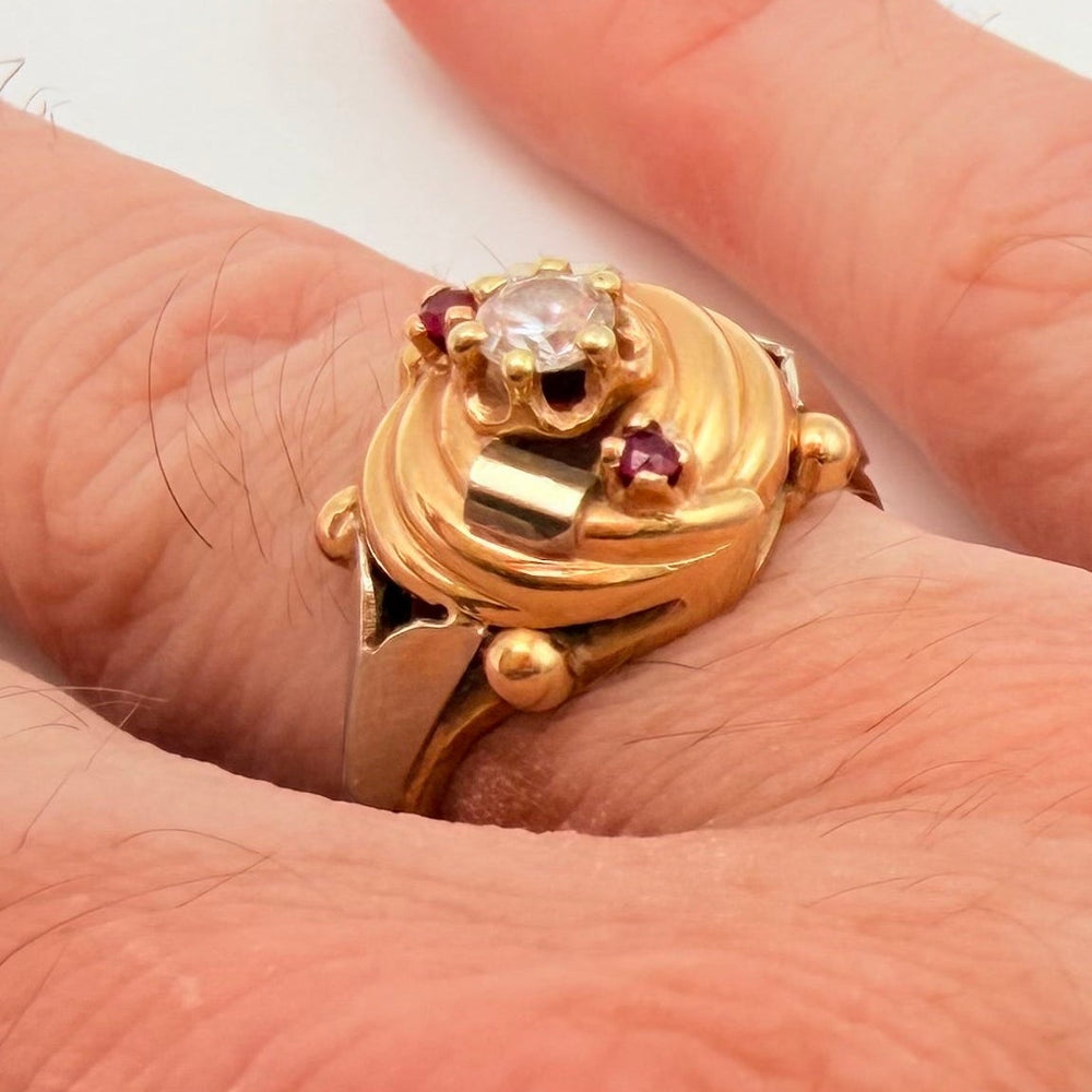 Bague Empierrée Or Jaune 750/1000 avec Oxyde de Zirconium
