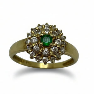 Bague Marguerite Or Jaune avec Emeraude et Zirconium  18K -T56cm