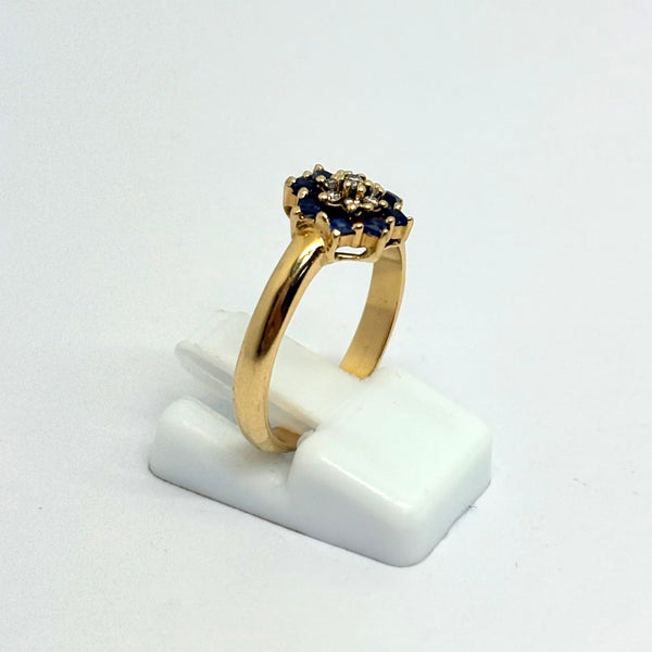 Bague Marguerite en Or Jaune avec Diamants et Saphir