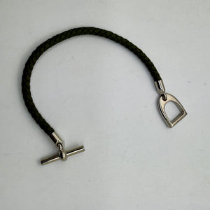 Bracelet Hermès en cuir tressé avec fermoir Glénan Comme Neuve