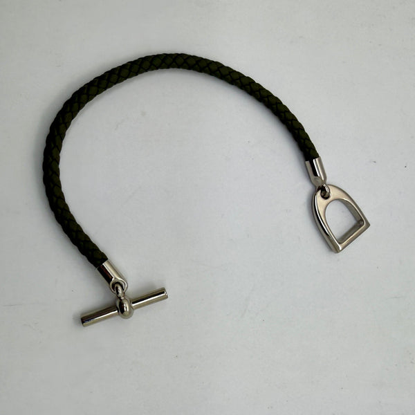 Bracelet Hermès en cuir tressé avec fermoir Glénan Comme Neuve