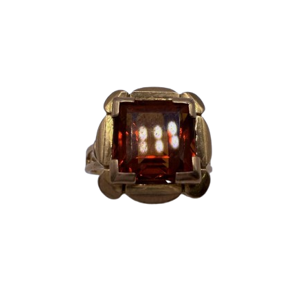 Bague Ambre en Or Jaune 18K - Taille 51.5