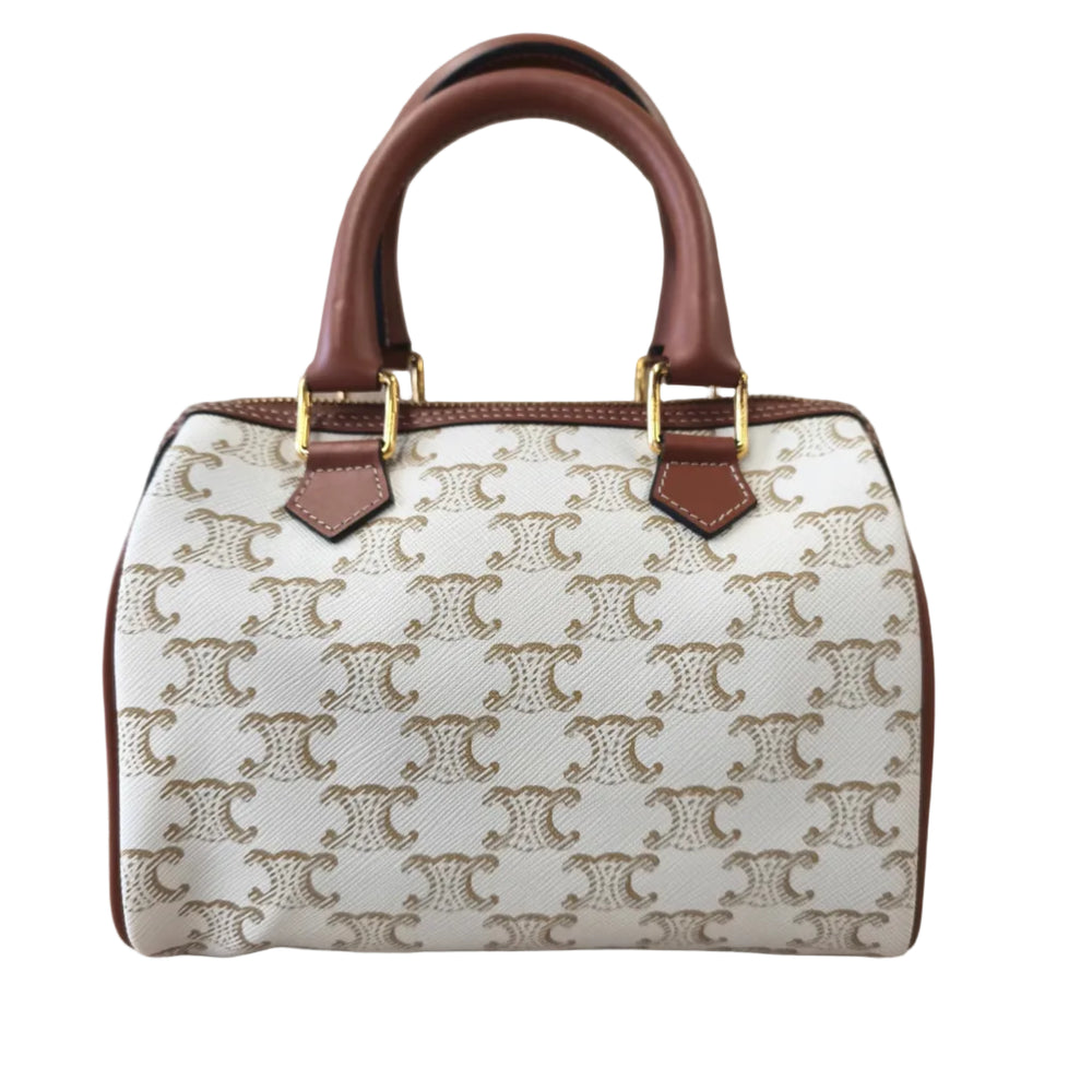 Sac à main Celine Boston Beige en Toile & Cuir