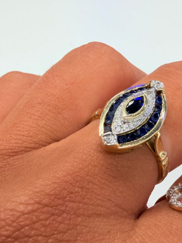 Bague Marquise en Or Jaune et Blanc 18 K - Taille 54 - 4.16 G