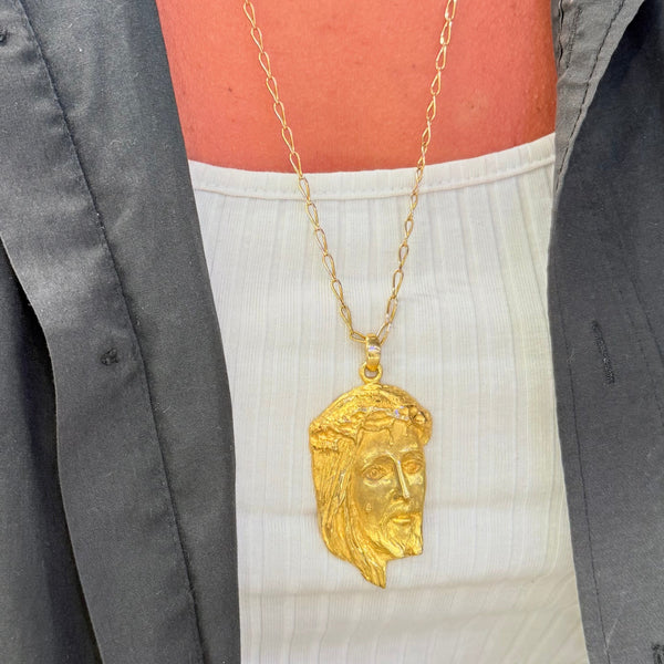 Pendentif visage de Jésus en or jaune 18 carats – 6 x 3 cm
