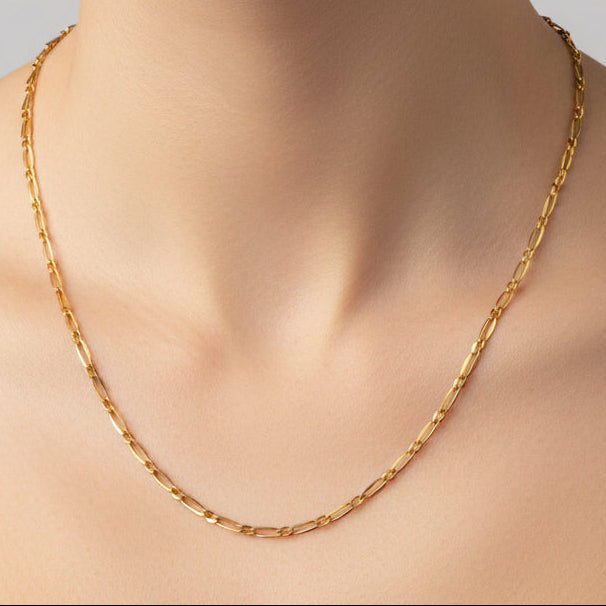 Collier Chaine Maille Cheval Alternée Or Jaune 18k