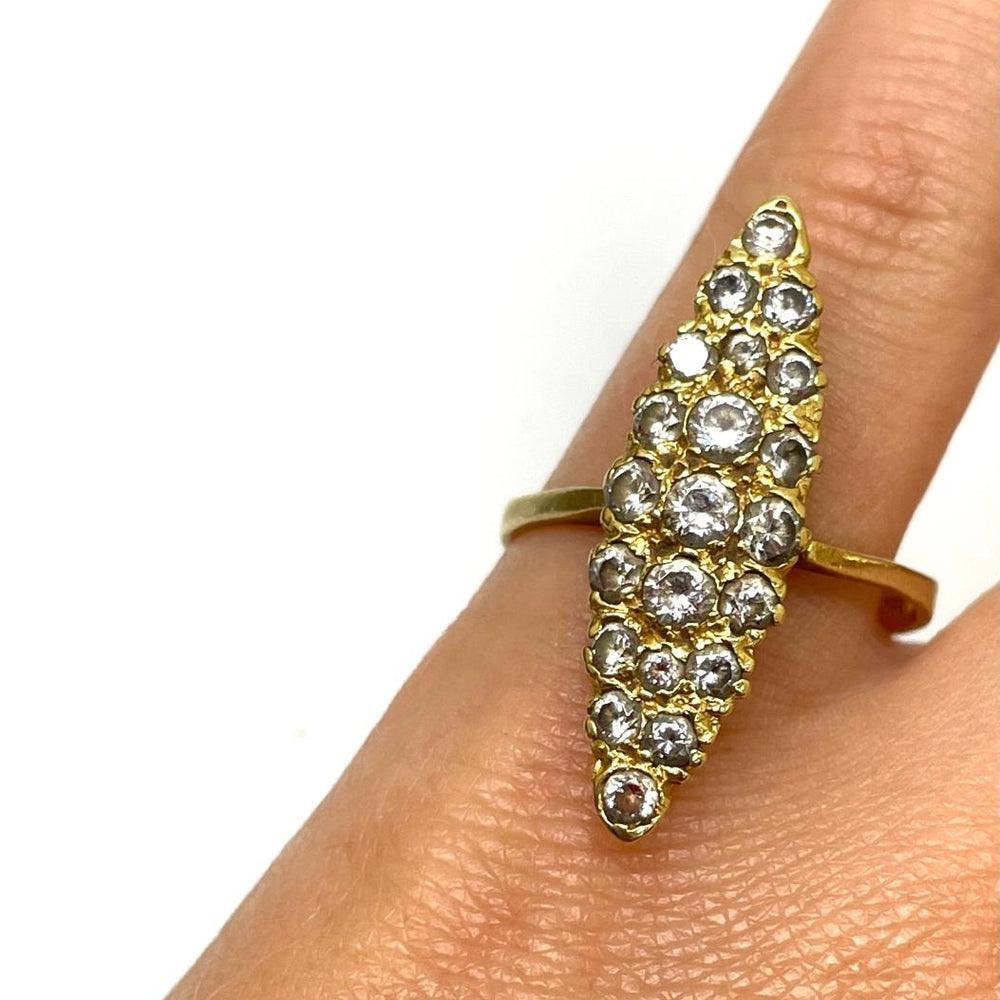 Bague Marquise Or Jaune 18K avec Zirconiums - T 53 - 4.10gr