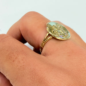 Bague en or jaune 18k, symbole religieux