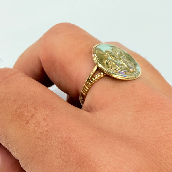 Bague en or jaune 18k, symbole religieux