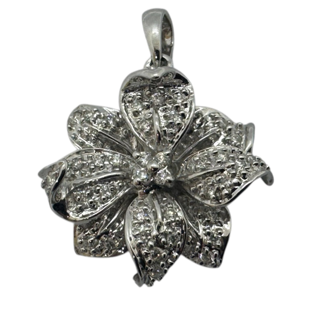 Pendentif Fleur Or Blanc 18 carats avec 40 Diamants - 3.68 Grs