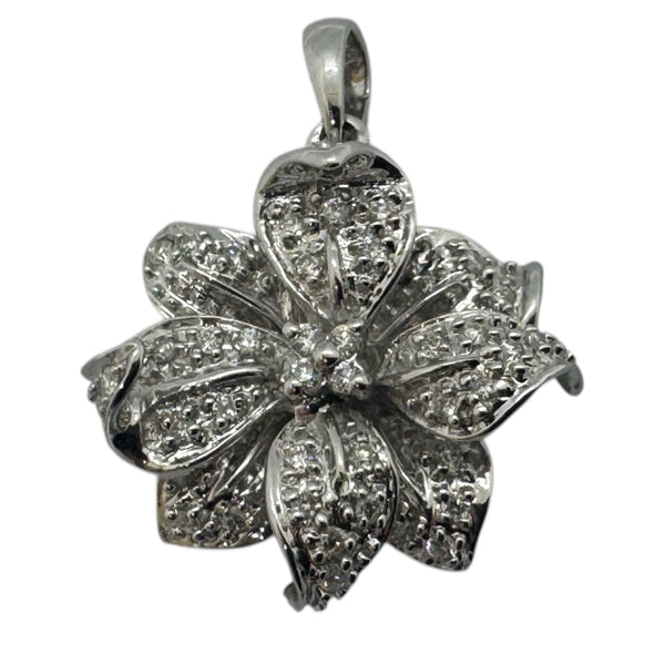 Pendentif Fleur Or Blanc 18 carats avec 40 Diamants - 3.68 Grs