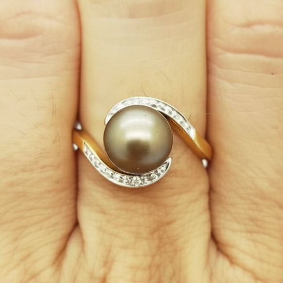 Bague Perle Tahiti Or 18K - T 51 - 3.26gr
