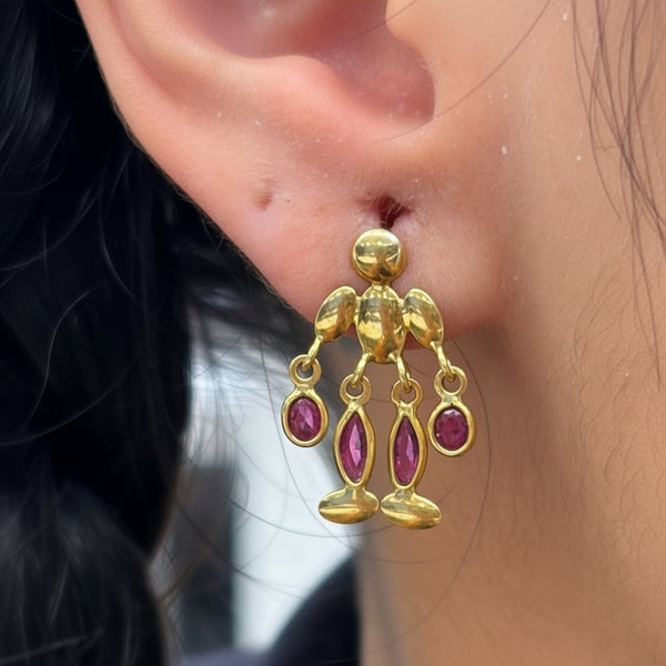 Boucles d'oreilles Pendantes avec Tourmaline en Or Jaune 18k