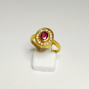 Bague en Or Jaune 18 Carats avec Rubis et Diamants – T 54