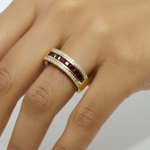 Bague Demi Tour en Or Jaune 18K - 9 Rubis- Taille 53 - 4.10g