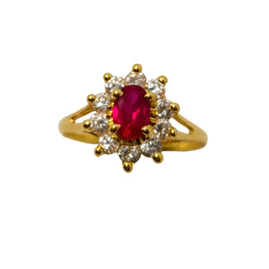 Bagues marguerite en or jaune avec Rubis et Zirconium