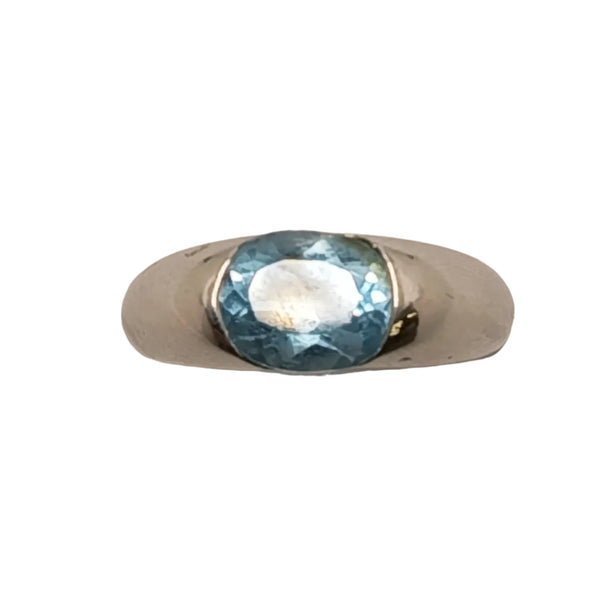 Bague Jonc Or Gris Aigue Marine 18k