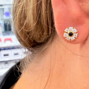 Boucles d'oreilles en Or jaune 18K - Diamants noirs - 1.58g