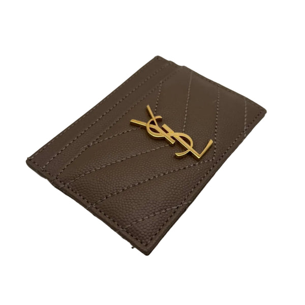 Porte-carte Saint Laurent en cuir grain de poudre beige