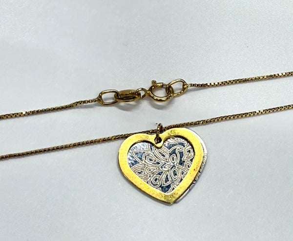 Collier Coeur en Or Jaune et Blanc 18k 1.92 Grs