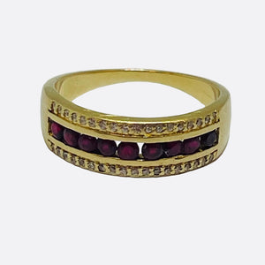 Bague Demi Tour en Or Jaune 18K - 9 Rubis- Taille 53 - 4.10g