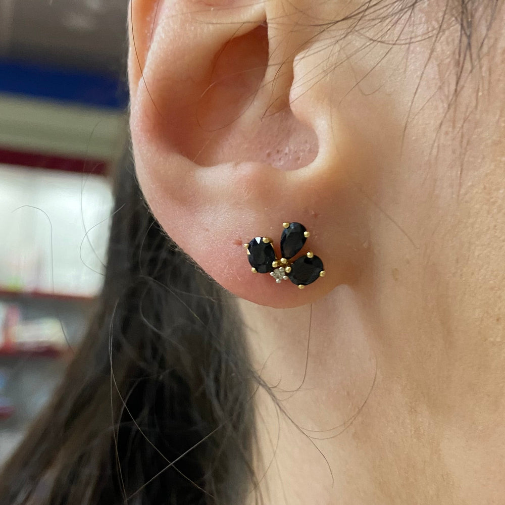 Boucles d'oreilles en Or jaune 18K diamant et saphirs - 1.45G