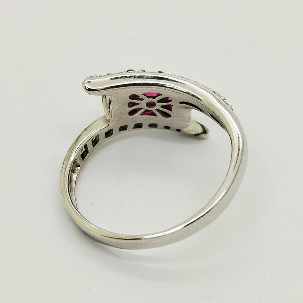 Bague en Or Blanc 18K avec Diamants et Rubis - Taille 54 - 3.5G