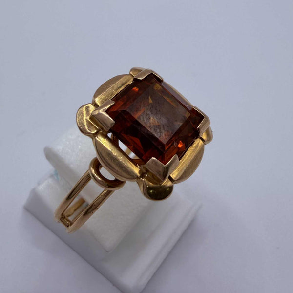 Bague Ambre en Or Jaune 18K - Taille 51.5