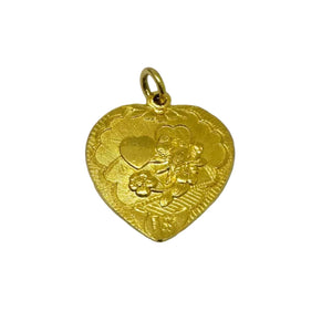 Pendentif en Or Jaune 22 Carats Motifs Asiatiques Coeurs Fleurs
