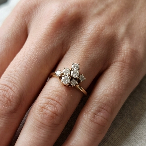 Bague Bouquet en Or Jaune 18K - 2.09 G - T 52 avec Diamants