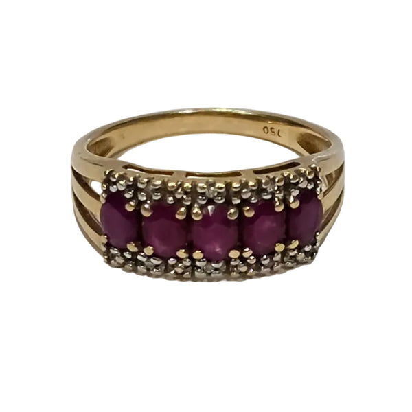 Bague en Or 18 Carats avec 5 Rubis