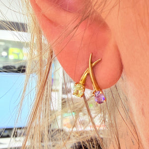 Boucles d'oreilles en or jaune 18k avec  Améthyste