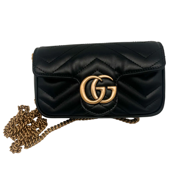 Mini sac à bandoulière Gucci Marmont en cuir noir
