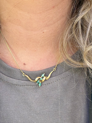 Collier Princesse Or Jaune 18k avec Emeraudes et Diamants
