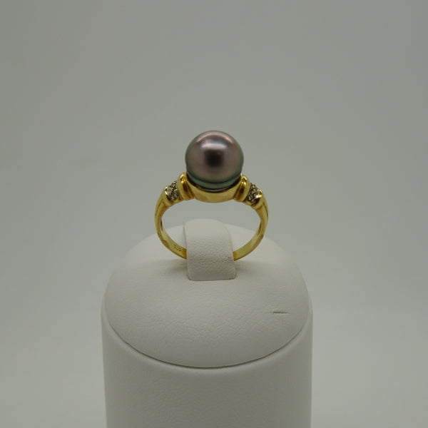 Bagues en Or jaune 18K avec perle de Tahiti et diamants