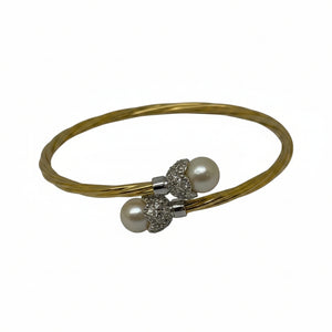 Jonc en Or Jaune 18k avec Perles et Diamants