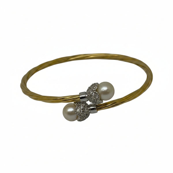 Jonc en Or Jaune 18k avec Perles et Diamants