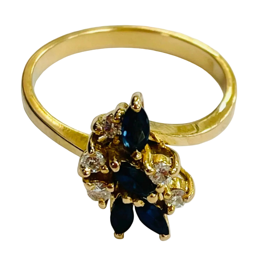 Superbe Bague en Or Jaune 18k avec Diamants et Saphir - Taille 56 - 4.06 gr