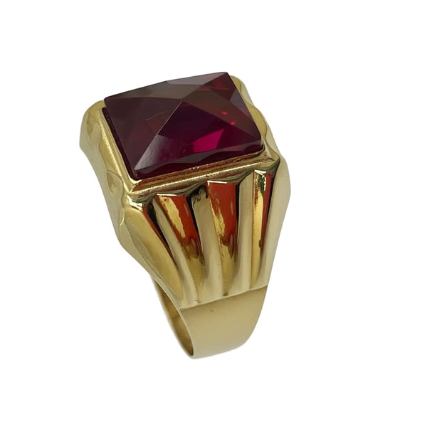 Bague Chevalière Or Jaune 18K avec Rubis - T66 - 6gr