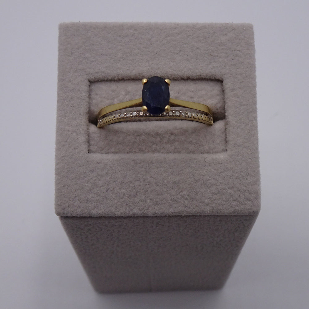 Bague en Or Jaune 18 Carats avec Saphir et Diamants – Taille 58